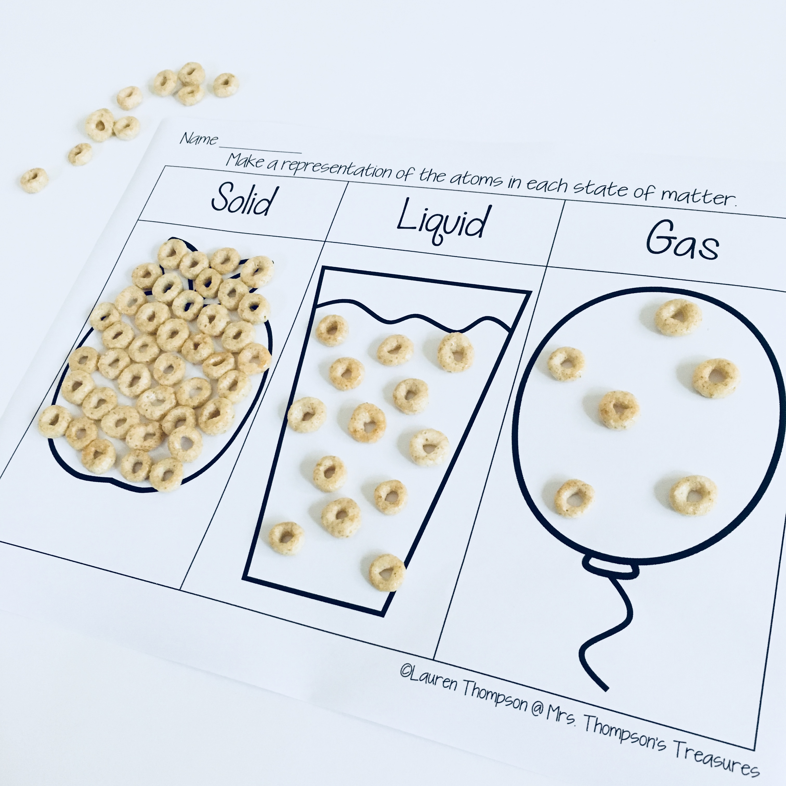 States of matter representation with cereal. 