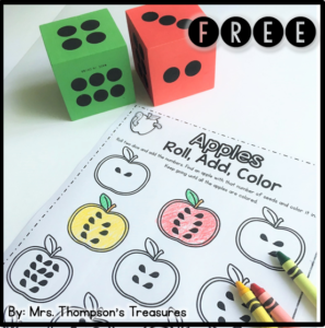 Free apple number activity. #dice #apples #kindergarten #math