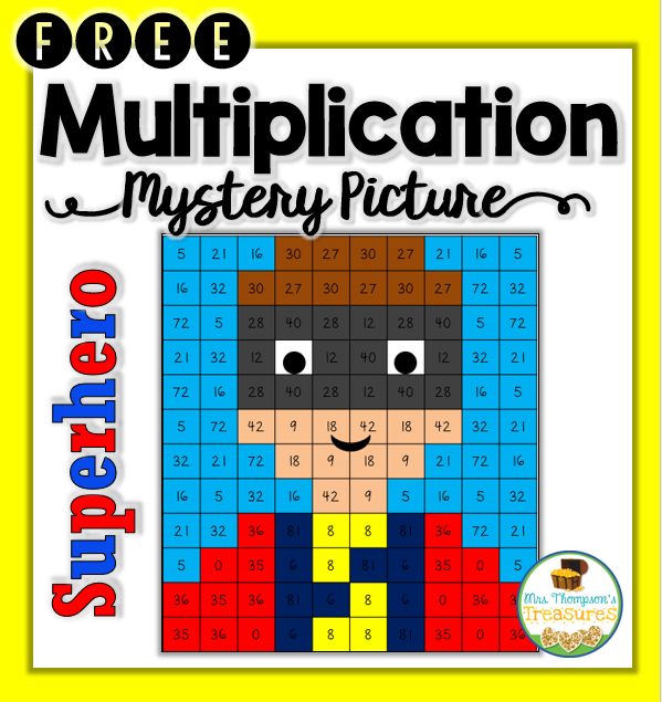 Free superhero multiplication mystery picture.