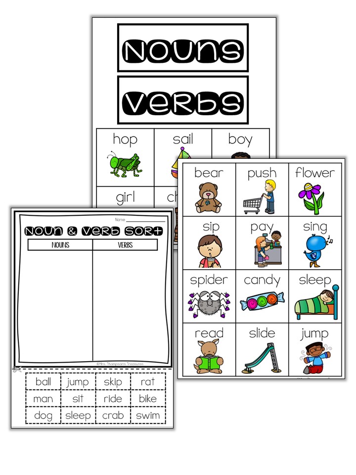 Nouns And Verbs Sorting Mrs Thompson s Treasures
