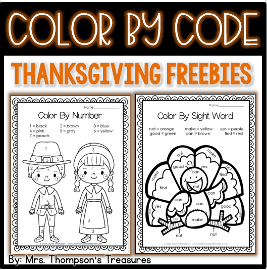 Free Thanksgiving color by code worksheets.