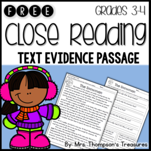 Free close reading text evidence passage for grades 3-4