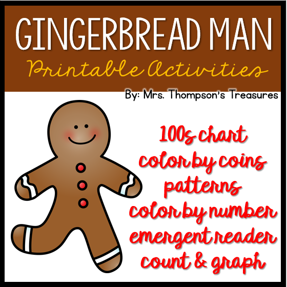 Free gingerbread man reading and math printables activities.