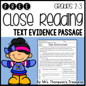 Free close reading passage to practice finding text evidence - winter reading comprehension