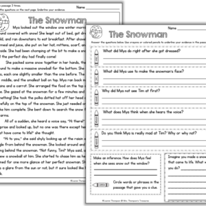 Free close reading passage for winter. Comprehension and text evidence questions.