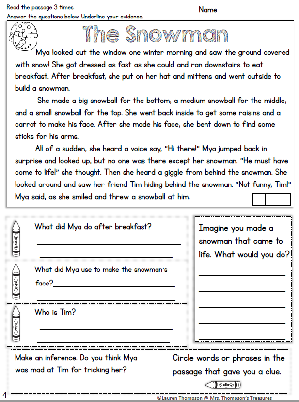 Finding Text Evidence Passage Grades 2 3 Mrs Thompson s Treasures