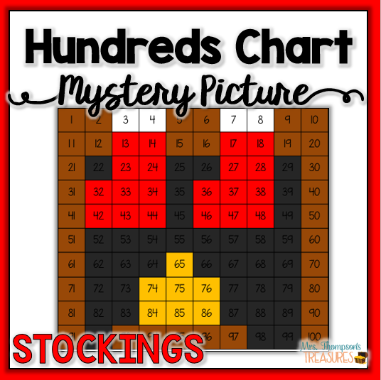 Cute Chrismtas activity - practice number sense on the hundreds chart and create a picture of Christmas stockings over the fireplace. #christmas #math