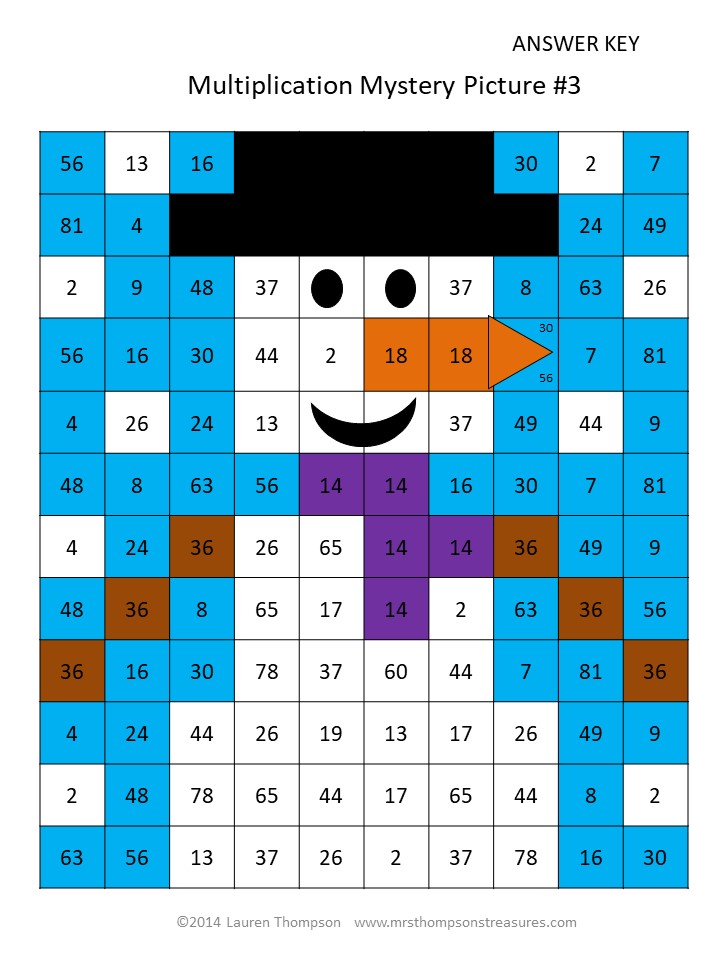 Free winter math activity snowman multiplication