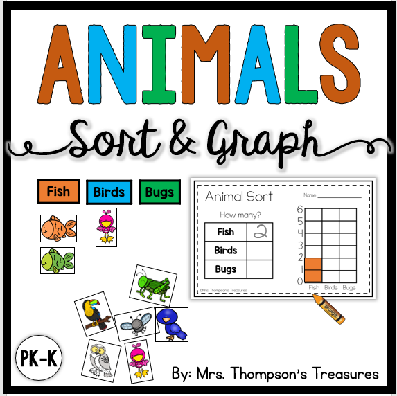Animals sort and graph math and science activity