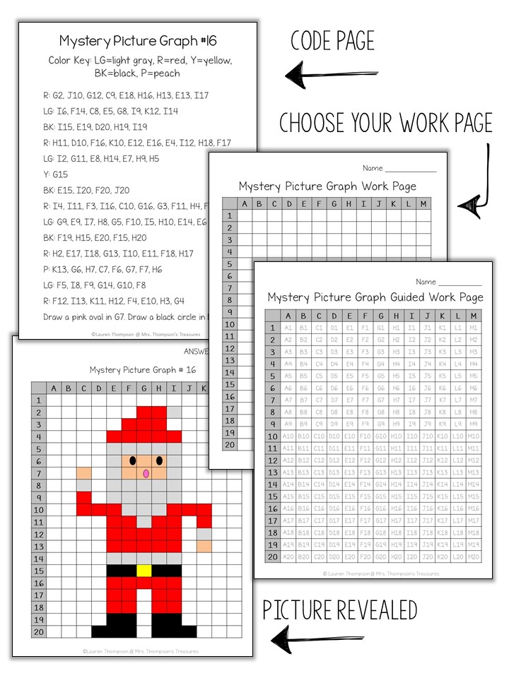 Christmas math activity Santa mystery picture coordinate graphing