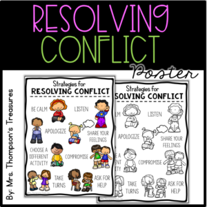 Strategies for Resolving Conflict poster - conflict resolution for elementary students