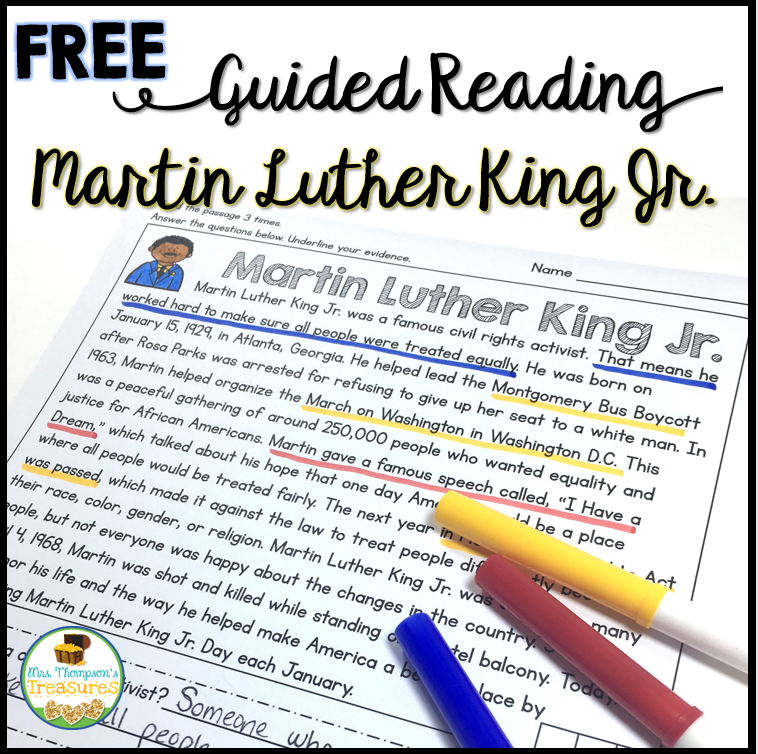 Free guided reading Martin Luther King Jr. reading comprehension and questions
