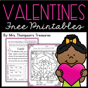 Free Valentine's Day printable activities - reading comprehension and color by coin.