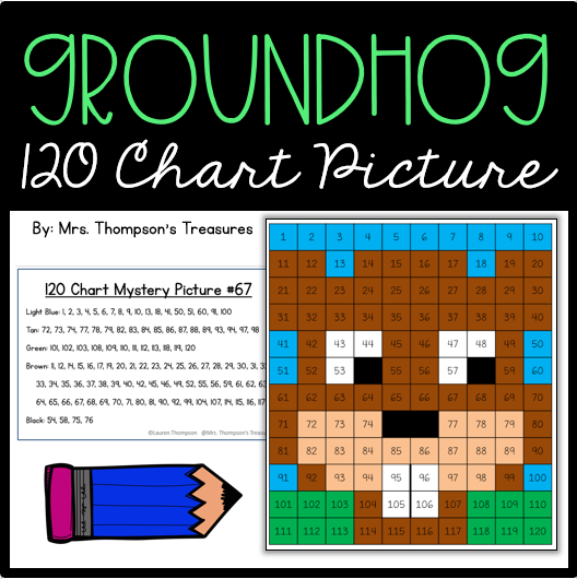 Free groundhog mystery picture using numbers on a 120 chart.