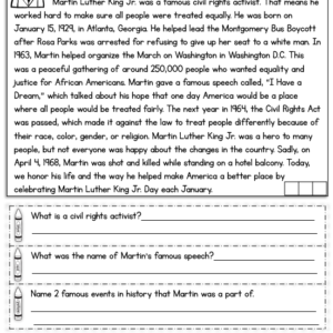 Free guided reading Martin Luther King Jr. reading comprehension and questions