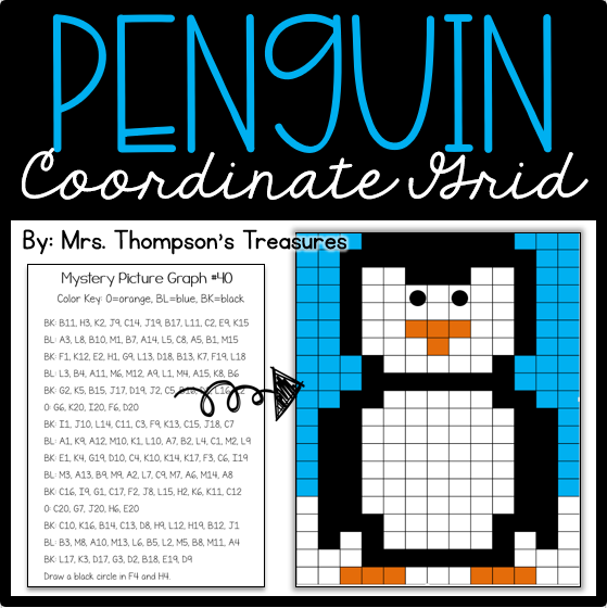 Free winter math activity, penguin coordinate graphing