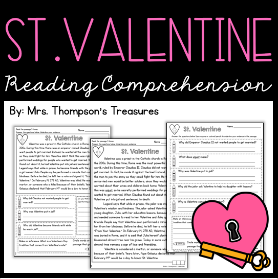 St. Valentine reading comprehension passage and questions. Valentine's Day activity