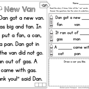 Free CVC reading comprehension passage and text evidence questions for beginning readers.