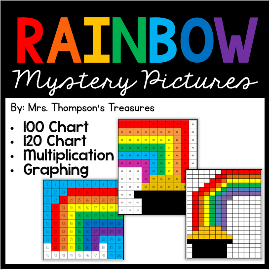 Fun math mystery pictures with a rainbow theme - great for spring or St. Patrick's Day.