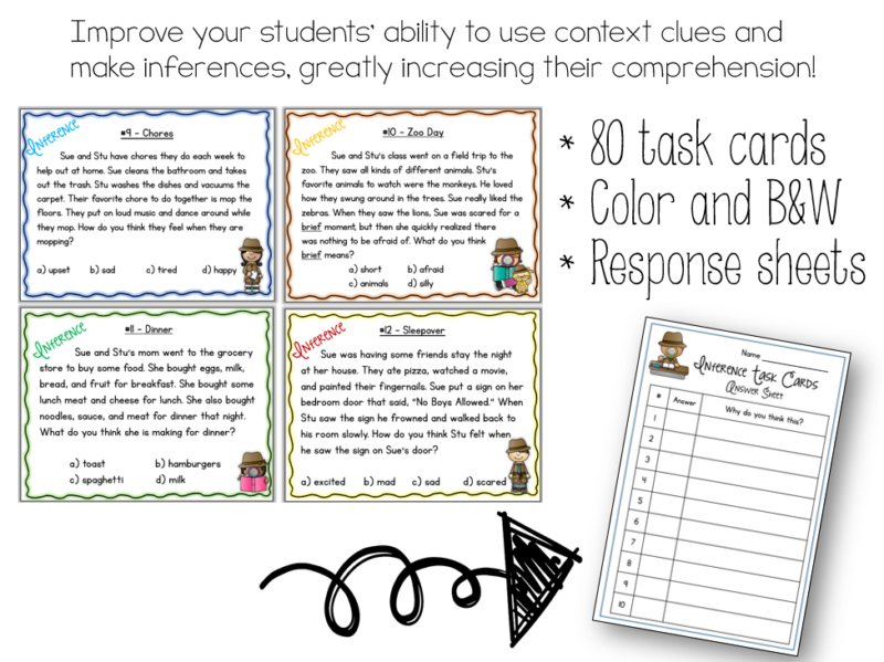 Inference Task Cards Mrs Thompson s Treasures