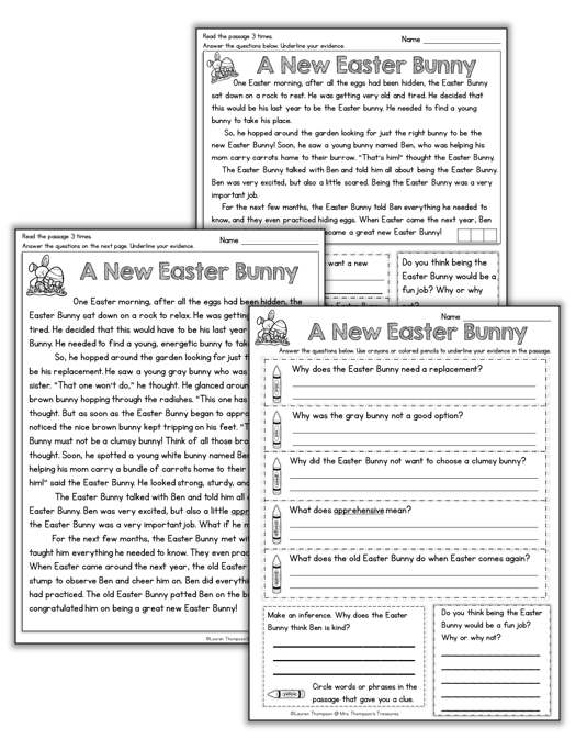 Easter Reading Comprehension Mrs Thompson s Treasures