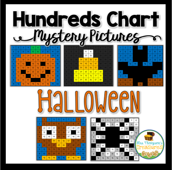 Place value fun with Halloween themed hundreds chart mystery pictures. #halloween #placevalue